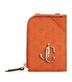 Budget ⭐ Jimmy Choo Monogram Chain Card Holder AMBER ORANGE/LIGHT G Cardholders 🤩