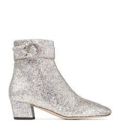 Coupon 🎉 Jimmy Choo Myan 45 Glitter Ankle Boots PLATINUM/CRYSTAL 😍