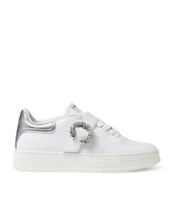 Budget ✨ Jimmy Choo Osaka Leather Sneakers V WHITE/SILVER/CRYST Low-Top Sneakers ✔️