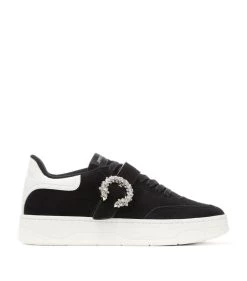 Cheapest 🛒 Jimmy Choo Osaka Suede Sneakers V BLACK/WHITE/CRYSTA Low-Top Sneakers 😀