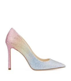 Top 10 β€οΈ Jimmy Choo Romy 100 Leather Embellished Pumps SKY MIX Courts π