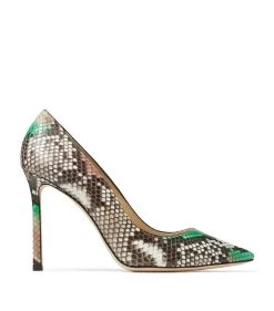 Brand new ✔️ Jimmy Choo Romy 100 Snake-Embossed Leather Pumps MALACHITE/BLOSSOM Courts 🌟