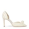 Hot Sale ⭐ Jimmy Choo Sabine 85 Pearl-Embellished Satin Pumps WHITE/WHITE Courts 😀