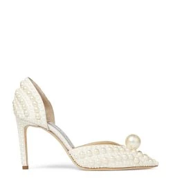 Hot Sale β Jimmy Choo Sabine 85 Pearl-Embellished Satin Pumps WHITE/WHITE Courts π