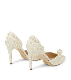 Hot Sale ⭐ Jimmy Choo Sabine 85 Pearl-Embellished Satin Pumps WHITE/WHITE Courts 😀 -Jimmy Choo Sales jimmy choo sabine 85 pearl embellished satin pumps 16906085 34361747 1000