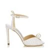 Budget 😀 Jimmy Choo Sacora 100 Satin Pearl Sandals WHITE/WHITE Peep Toe 👠 Heels 🧨
