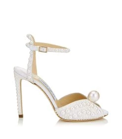 Budget 😀 Jimmy Choo Sacora 100 Satin Pearl Sandals WHITE/WHITE Peep Toe 👠 Heels 🧨