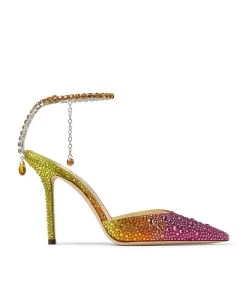 Brand new π Jimmy Choo Saeda 100 Crystal-Embellished Pumps AMBER ORANGE/BERRY R Courts π