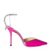 Coupon 🔥 Jimmy Choo Saeda 100 Satin Pumps FUCHSIA/CRYSTAL HONE Courts 🔔