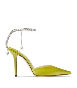 Best Sale ⌛ Jimmy Choo Saeda 100 Satin Pumps LIME/CITRINE Courts 🧨