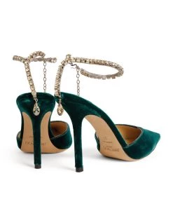 Promo 🧨 Jimmy Choo Saeda 100 Velvet Pumps DARK GREEN/CRYSTAL H Courts 😍 -Jimmy Choo Sales jimmy choo saeda 100 velvet pumps 17574362 36392448 1000