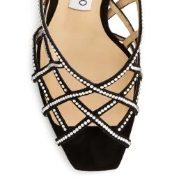 Best Pirce 🤩 Jimmy Choo Saila 90 Embellished Suede Sandals BLACK/SILVER Slingback 👠 Heels 💯 -Jimmy Choo Sales jimmy choo saila 90 embellished suede sandals 16662303 32806746 1000
