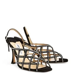 Best Pirce 🤩 Jimmy Choo Saila 90 Embellished Suede Sandals BLACK/SILVER Slingback 👠 Heels 💯 -Jimmy Choo Sales jimmy choo saila 90 embellished suede sandals 16662303 32807224 1000