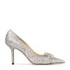 Promo 🎁 Jimmy Choo Saresa 85 Glitter Pumps PLATINUM/CRYSTAL Courts 🤩