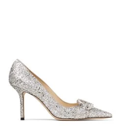 Promo 🎁 Jimmy Choo Saresa 85 Glitter Pumps PLATINUM/CRYSTAL Courts 🤩