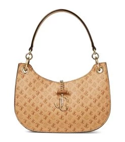Best Sale 🔔 Jimmy Choo Small Leather Varenne Shoulder Bag CARAMEL MIX/LIGHT GO Shoulder Bags 😍
