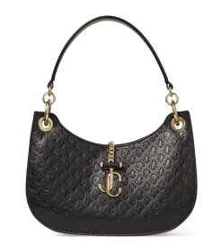 New 🎁 Jimmy Choo Small Leather Varenne Shoulder Bag BLACK/BLACK/LIGHT GO Shoulder Bags 🌟