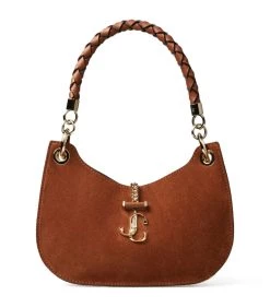 Deals ⭐ Jimmy Choo Small Suede Varenne Hobo Shoulder Bag DARK TAN/NATURAL Shoulder Bags 🔔
