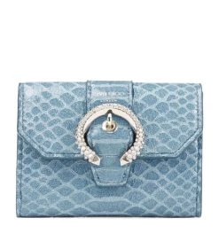 Budget π Jimmy Choo Snake-Embossed Leather Odile Wallet BUTTERFLY BLUE/SILVE Wallets β€οΈ