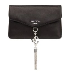 Discount 😍 Jimmy Choo Soft Chain Card Holder BLACK/SILVER Crossbody Bags 👍