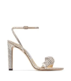 Flash Sale 🔥 Jimmy Choo Thyra 100 Suede Crystal-Embellished Sandals NUDE/CRYSTAL Heel Sandals 🤩