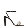 Cheapest 👍 Jimmy Choo Thyra 100 Suede Sandals BLACK/CRYSTAL Heel Sandals 🌟