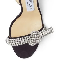 Cheapest 👍 Jimmy Choo Thyra 100 Suede Sandals BLACK/CRYSTAL Heel Sandals 🌟 -Jimmy Choo Sales jimmy choo thyra 100 suede sandals 15015349 25234738 1000