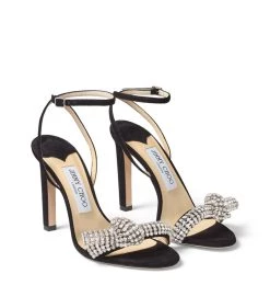 Cheapest 👍 Jimmy Choo Thyra 100 Suede Sandals BLACK/CRYSTAL Heel Sandals 🌟 -Jimmy Choo Sales jimmy choo thyra 100 suede sandals 15015349 25234742 1000