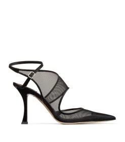 Outlet 𧨠Jimmy Choo Traci Mesh Pumps 90 BLACK Courts π